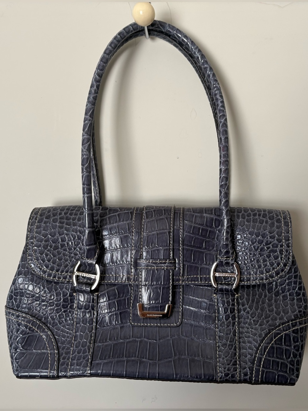 Vintage Liz Claiborne Navy Croc-Embossed Shoulder Bag